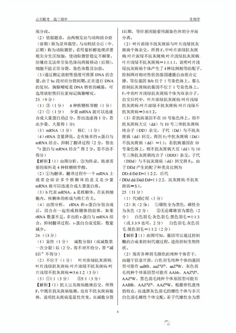 生物试卷_2024-2025高三（6-6月题库）_2024年11月试卷_1109辽宁省点石联考（辽宁县级协作体）2024-2025学年度上学期2025届高三年级期中考试