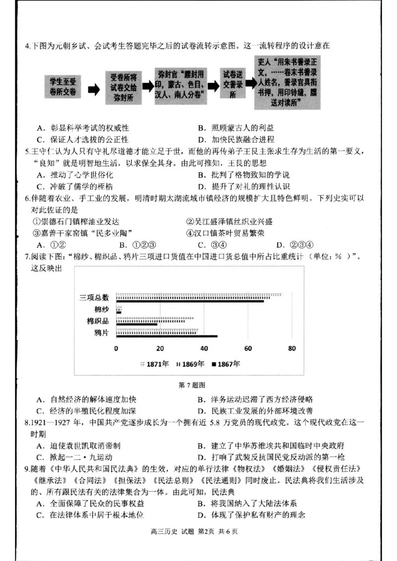 浙江省七彩阳光新高考研究联盟高三上学期返校联考历史试题_2024-2025高三（6-6月题库）_2024年08月试卷_08292024年8月浙江省七彩阳光联盟高三返校考试
