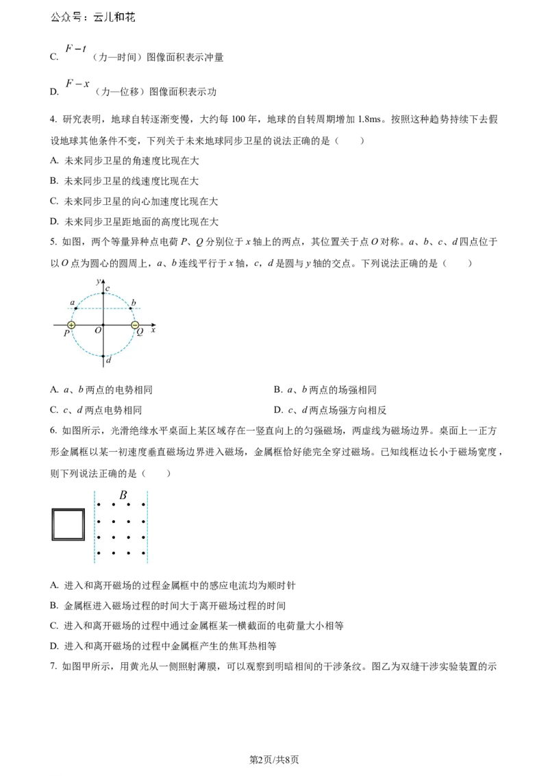 精品解析：安徽省智学大联考皖中联盟2023-2024学年高二下学期期末考试物理试卷（原卷版）_2024-2025高二（7-7月题库）_2024年07月试卷
