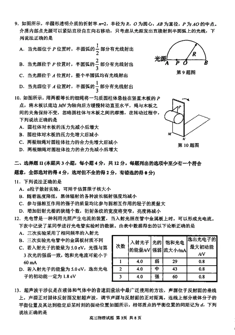 物理试卷_2024-2025高三（6-6月题库）_2025年02月试卷_02142025年2月浙江G12名校协作体高三返校考