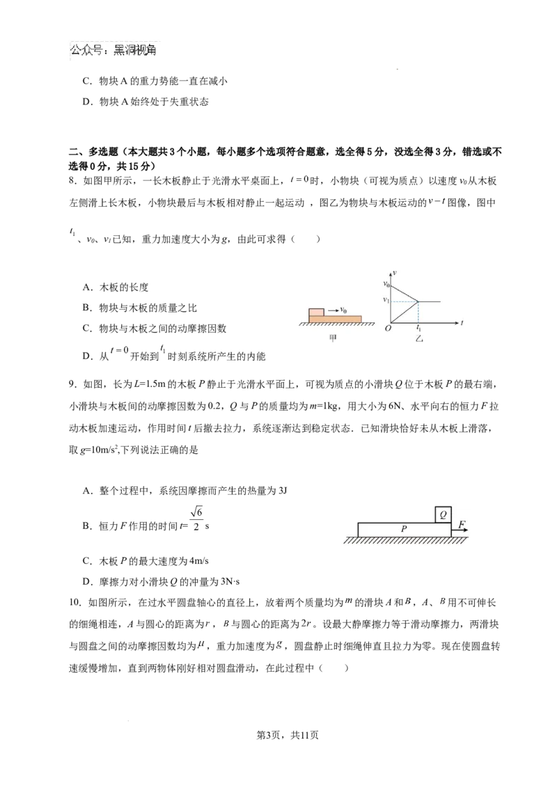 眉山市区县高中学校25届高三一诊模拟联考物理试卷_2024-2025高三（6-6月题库）_2024年12月试卷_1222四川省眉山市区县高中学校2024-2025学年高三上学期一诊模拟联考_物理