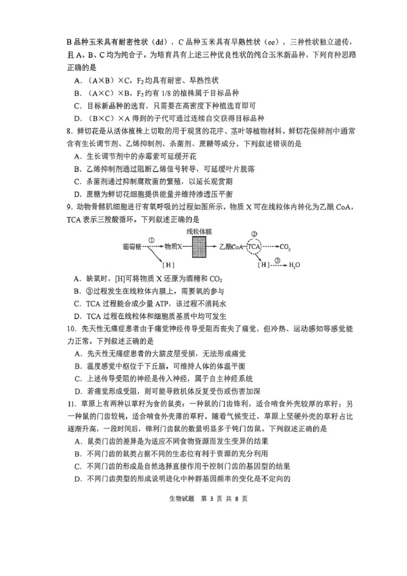 陕西省渭南市2026届高三上学期教学质量检测（Ⅰ）生物+答案_2024-2026高三（6-6月题库）_2026年01月高三试卷_0115陕西省渭南市2026届高三上学期教学质量检测（Ⅰ）（全）