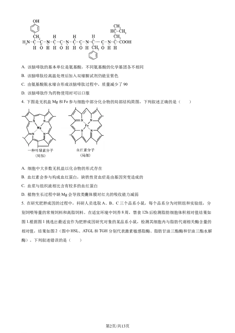 精品解析：重庆市巴蜀中学校2023-2024学年高二下学期7月期末考试生物试题（原卷版）_2024-2025高三（6-6月题库）_2024年07月试卷_240715重庆市巴蜀中学2023-2024学年高二下学期期末