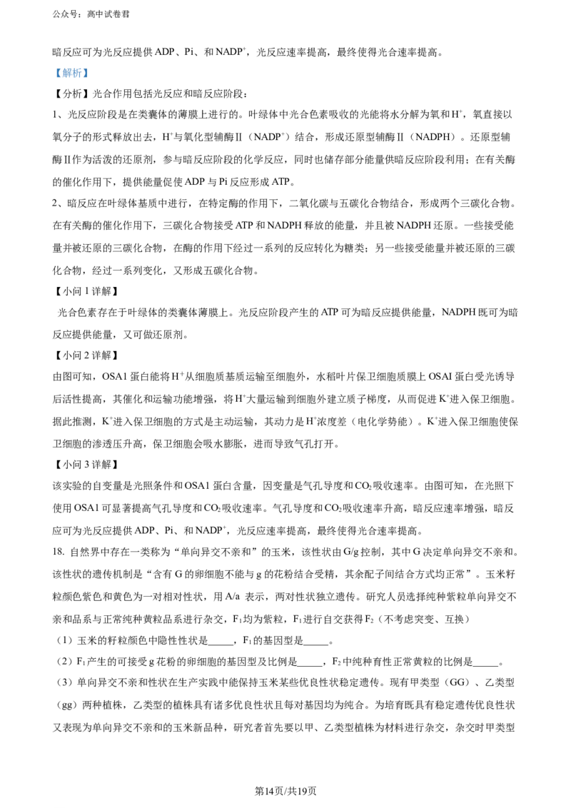 精品解析：广东省惠州市2023-2024学年高二下学期7月期末生物试题（解析版）_2024-2025高三（6-6月题库）_2024年07月试卷_2407102025届广东省惠州市高三第一次调研考试（惠州高二期末考）