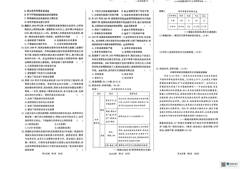 山东省菏泽市鄄城县第一中学2025-2026学年高二上学期10月月考（第二次定时训练）历史试题（扫描版，含答案）_2025年10月高二试卷