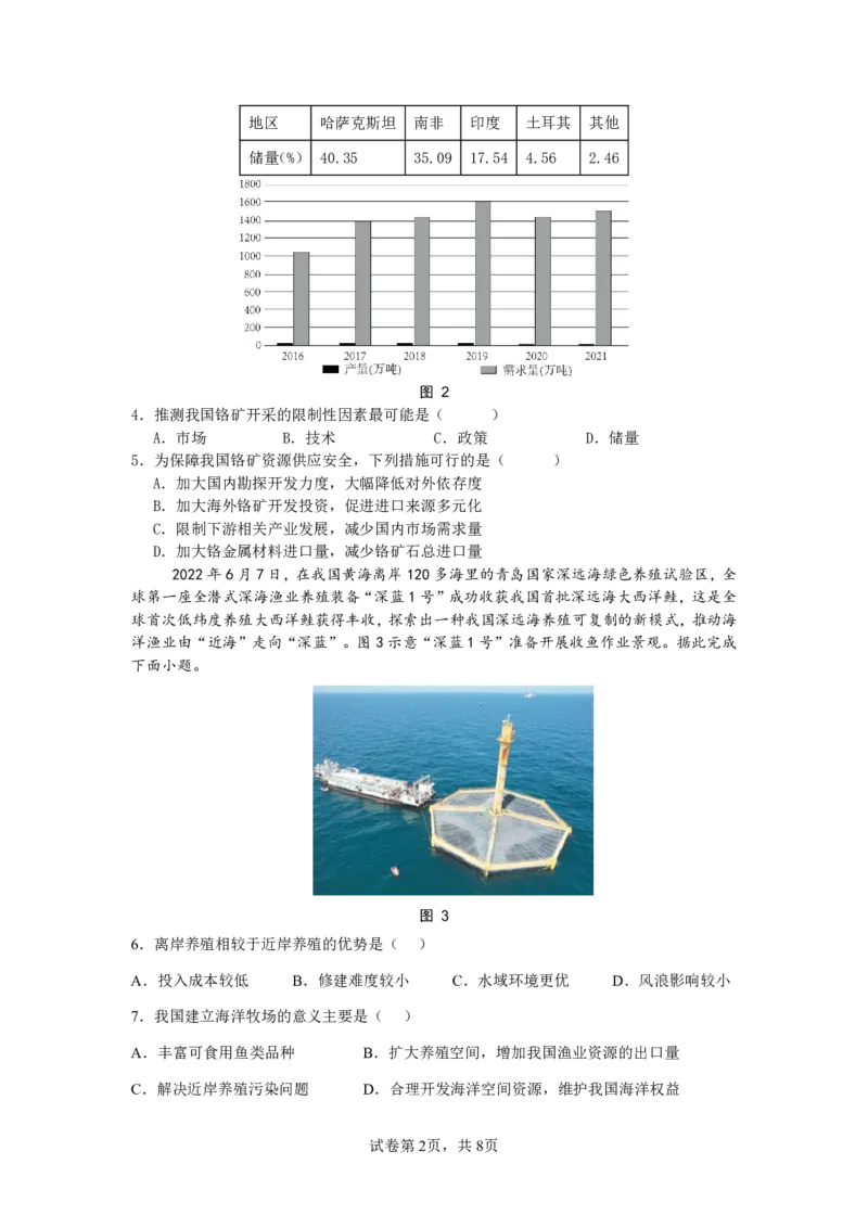 济宁一中2025届高三第一次质量检测-地理试题_2024-2025高三（6-6月题库）_2024年09月试卷_0916山东省济宁市第一中学2024-2025学年高三上学期开学考试