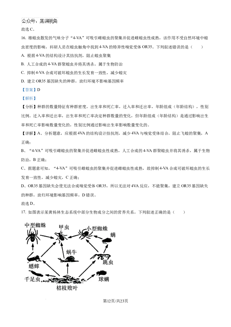 精品解析：湖北省武汉市东西湖区华中师范大学第一附属中学2024-2025学年高三上学期11月期中生物试题（解析版）_2024-2025高三（6-6月题库）_2024年11月试卷
