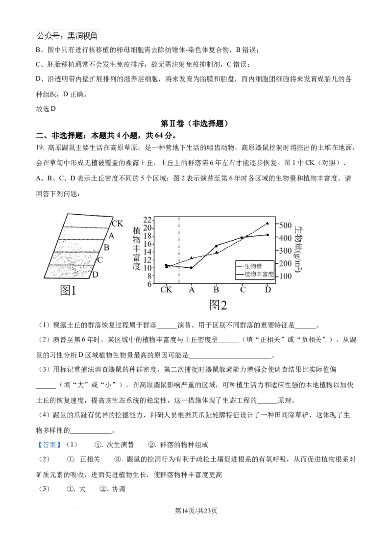 精品解析：湖北省武汉市东西湖区华中师范大学第一附属中学2024-2025学年高三上学期11月期中生物试题（解析版）_2024-2025高三（6-6月题库）_2024年11月试卷