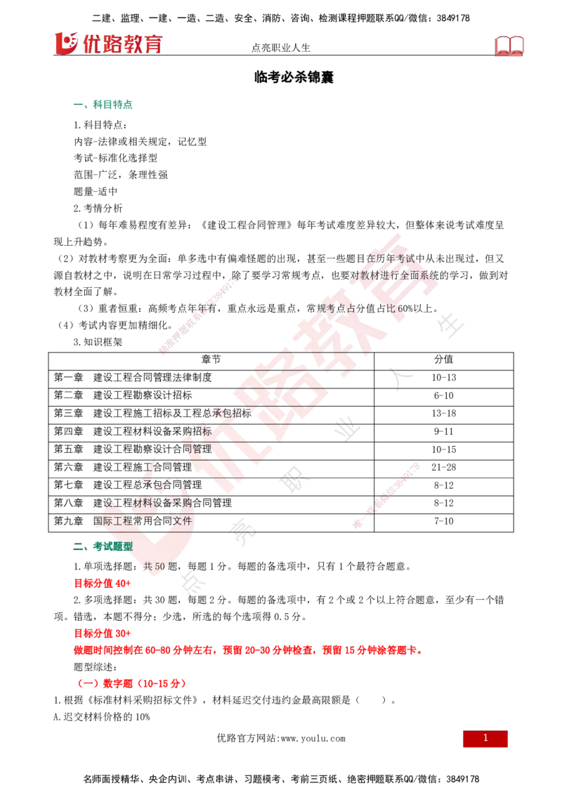 YL-合同管理-临考必杀锦囊_监理工程师_2025监理工程师_2025年监理工程师SVIP_2025年监理合同管理SVIP_05-考前密训✿央企特训✿机构普押_23-合同《临考必杀锦囊》YL