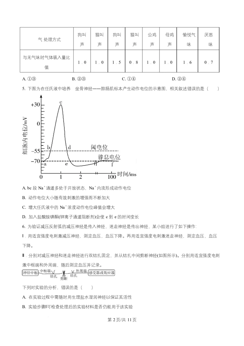 湖南省长沙市师大附中2025-2026学年高二上学期第1次月考生物试题（原卷版）_2025年11月高二试卷_251107湖南省长沙市师大附中2025-2026学年高二上学期10月第一次月考