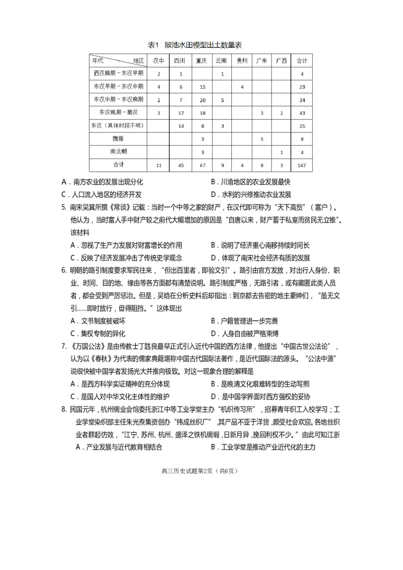 遂宁市高中2026届高三一诊考试历史_2024-2026高三（6-6月题库）_2026年01月高三试卷_0123四川省遂宁市高中2026届高三一诊考试（遂宁一诊）（全）