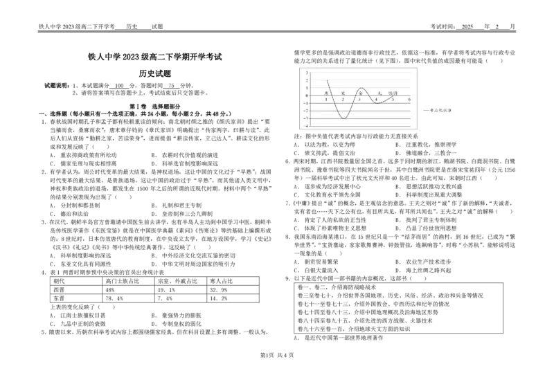 铁人中学2023级高二下开学考试历史试卷_2024-2025高二（7-7月题库）_2025年03月试卷_0316黑龙江省大庆铁人中学2024-2025学年高二下学期开学考试
