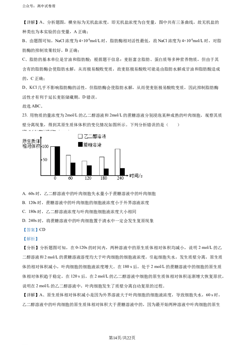 精品解析：山西省太原市2023-2024学年高二下学期7月期末生物试题（解析版）_2024-2025高三（6-6月题库）_2024年07月试卷_240703山西省太原市2024年第二学期高二期末学业诊断试题及答案