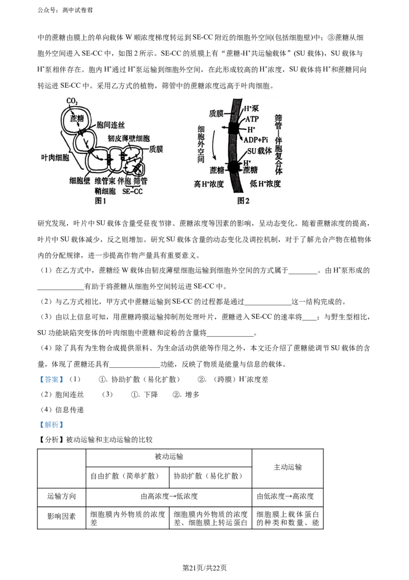 精品解析：山西省太原市2023-2024学年高二下学期7月期末生物试题（解析版）_2024-2025高三（6-6月题库）_2024年07月试卷_240703山西省太原市2024年第二学期高二期末学业诊断试题及答案