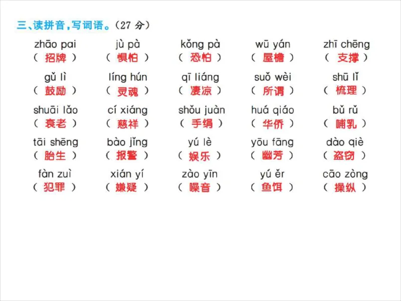 人教五年级语文上册字音、字词学习专练_小学1-6年级全部试卷_语文_五年级_3-10-1、小学五年级语文上册_3-10-1-2、练习题、作业、试题、试卷_人教版