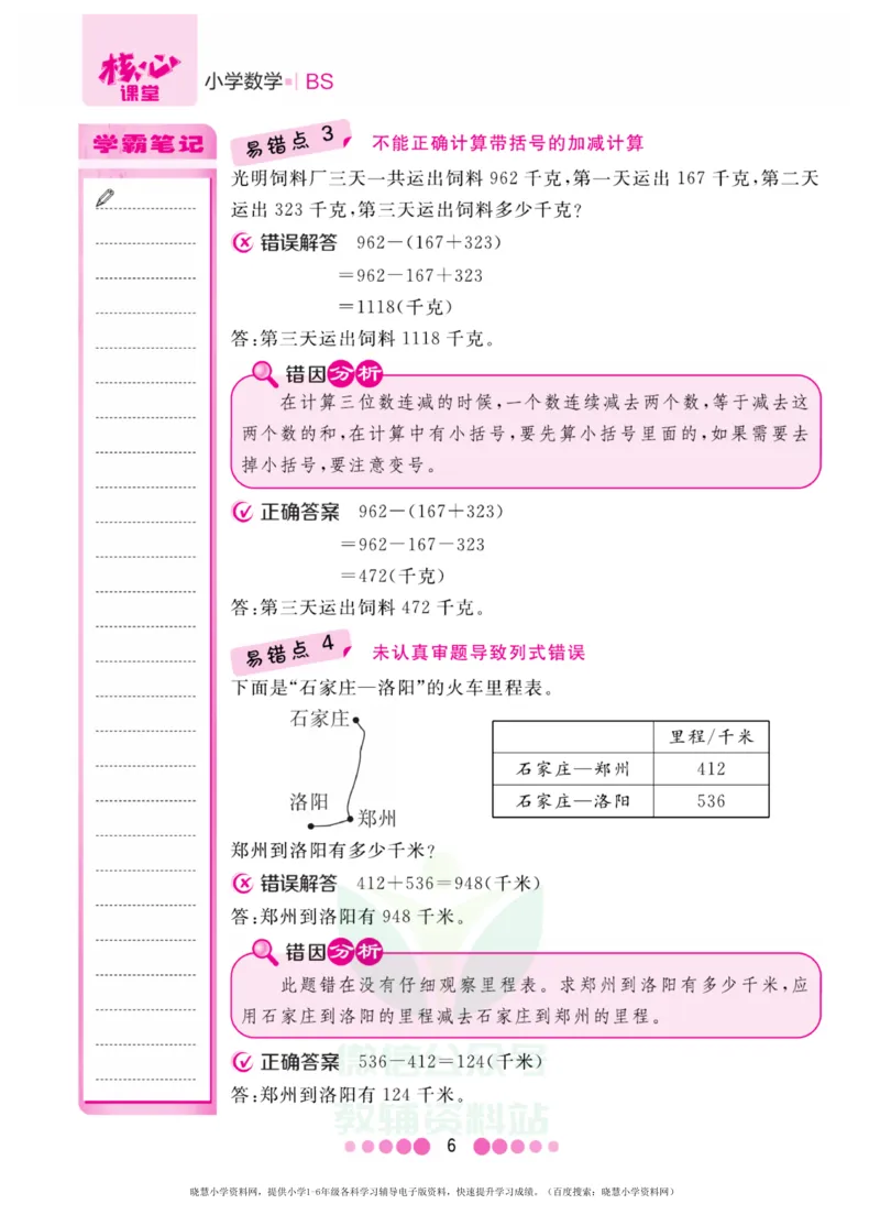 三年级上册数学北师版易错清单_小学1-6年级全部试卷_数学_三年级_3-8-3、小学三年级数学上册_3-8-3-1、复习、知识点、归纳汇总_北师大版