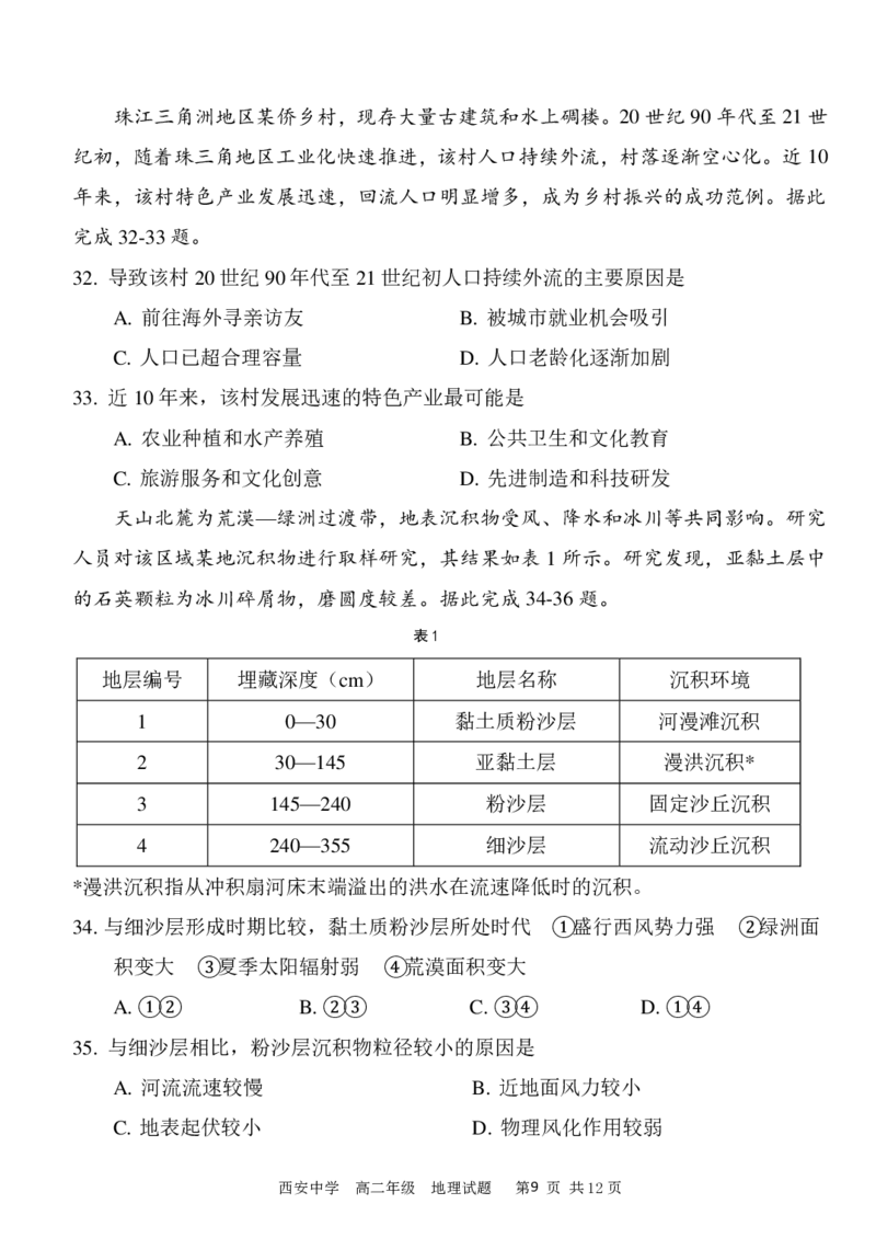 高二期末试_2024-2025高二（7-7月题库）_2024年07月试卷_0702陕西省西安中学2023-2024学年高二下学期6月期末考试_陕西省西安中学2023-2024学年高二下学期6月期末考试地理