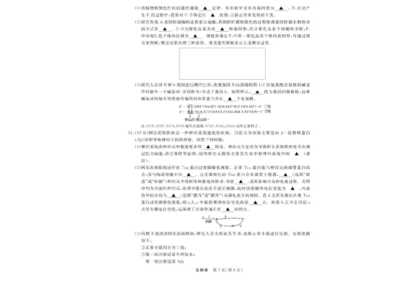 浙江省强基联盟2025-2026学年高二上学期11月期中生物试题（A卷）含答案_2025年11月高二试卷_251128浙江省强基联盟2025-2026学年高二上学期11月期中