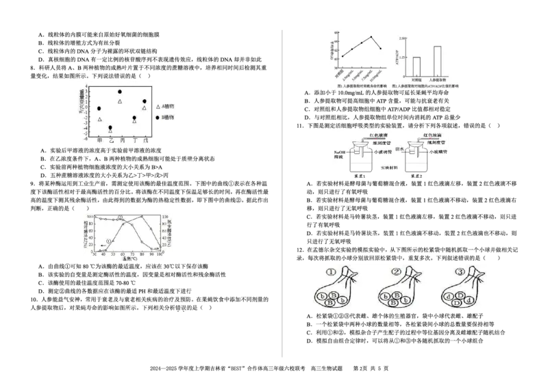 生物_2024-2025高三（6-6月题库）_2024年12月试卷_1204吉林省&ldquo;BEST&rdquo;合作体六校2024-2025学年高三上学期第三次联考_吉林省&ldquo;BEST&rdquo;合作体六校2024-2025学年高三上学期第三次联考生物