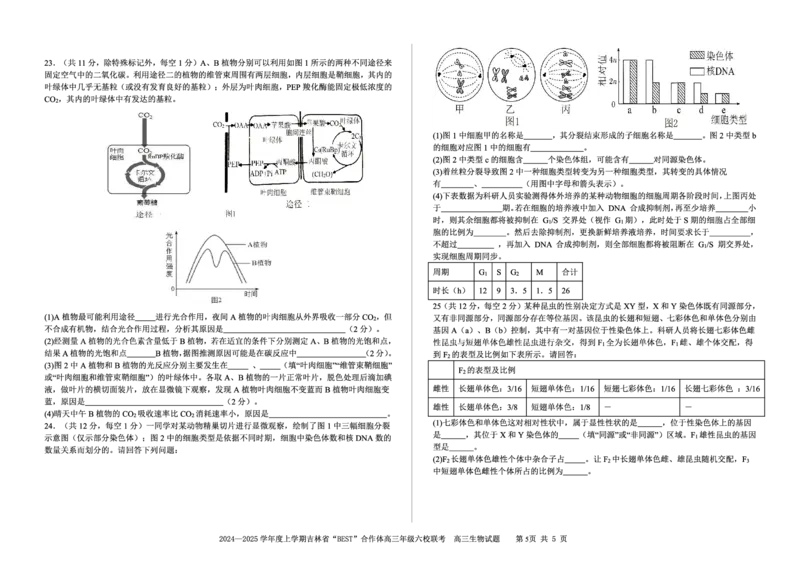 生物_2024-2025高三（6-6月题库）_2024年12月试卷_1204吉林省&ldquo;BEST&rdquo;合作体六校2024-2025学年高三上学期第三次联考_吉林省&ldquo;BEST&rdquo;合作体六校2024-2025学年高三上学期第三次联考生物