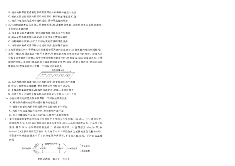 T8联考2026届高三年级12月检测训练生物(湖北)_2024-2026高三（6-6月题库）_2025年12月高三试卷_2512252026届高三第一次学业质量评价联考（T8八省联考）（全科）_选科[湖北专版]（全）