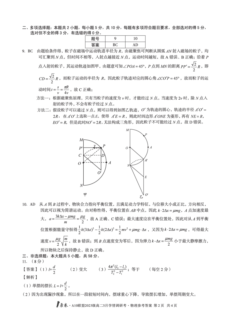 物理答案1号卷&middot;A10联盟2023级高二5月学情调研考物理答案_2024-2025高二（7-7月题库）_2025年6月试卷_0604安徽省1号卷&middot;A10联盟2023级高二5月学情调研考
