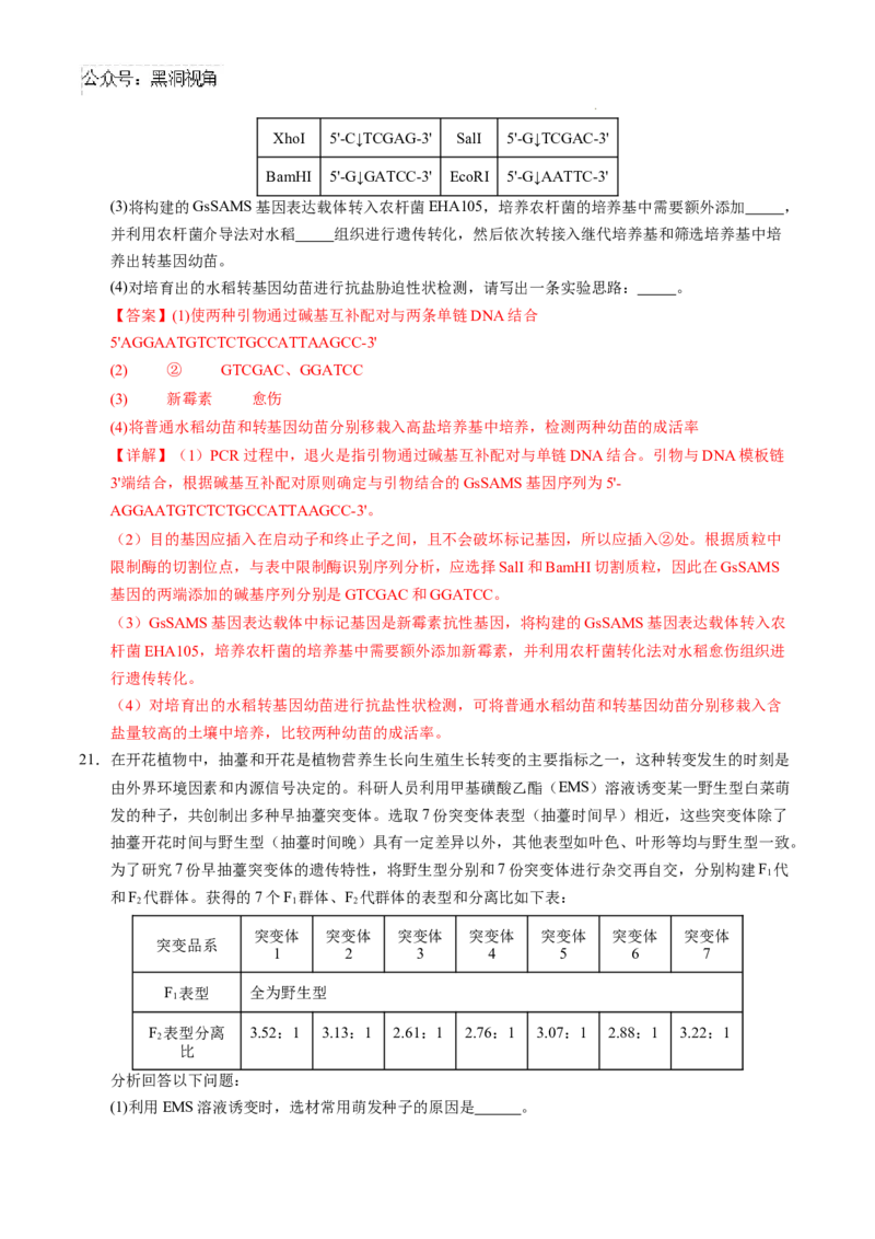 生物考前猜想卷02（全解全析）_2024-2025高三（6-6月题库）_2024年12月试卷_12072025届&ldquo;八省联考&rdquo;考前猜想卷_生物（16+5）-2025年1月&ldquo;八省联考&rdquo;考前猜想卷