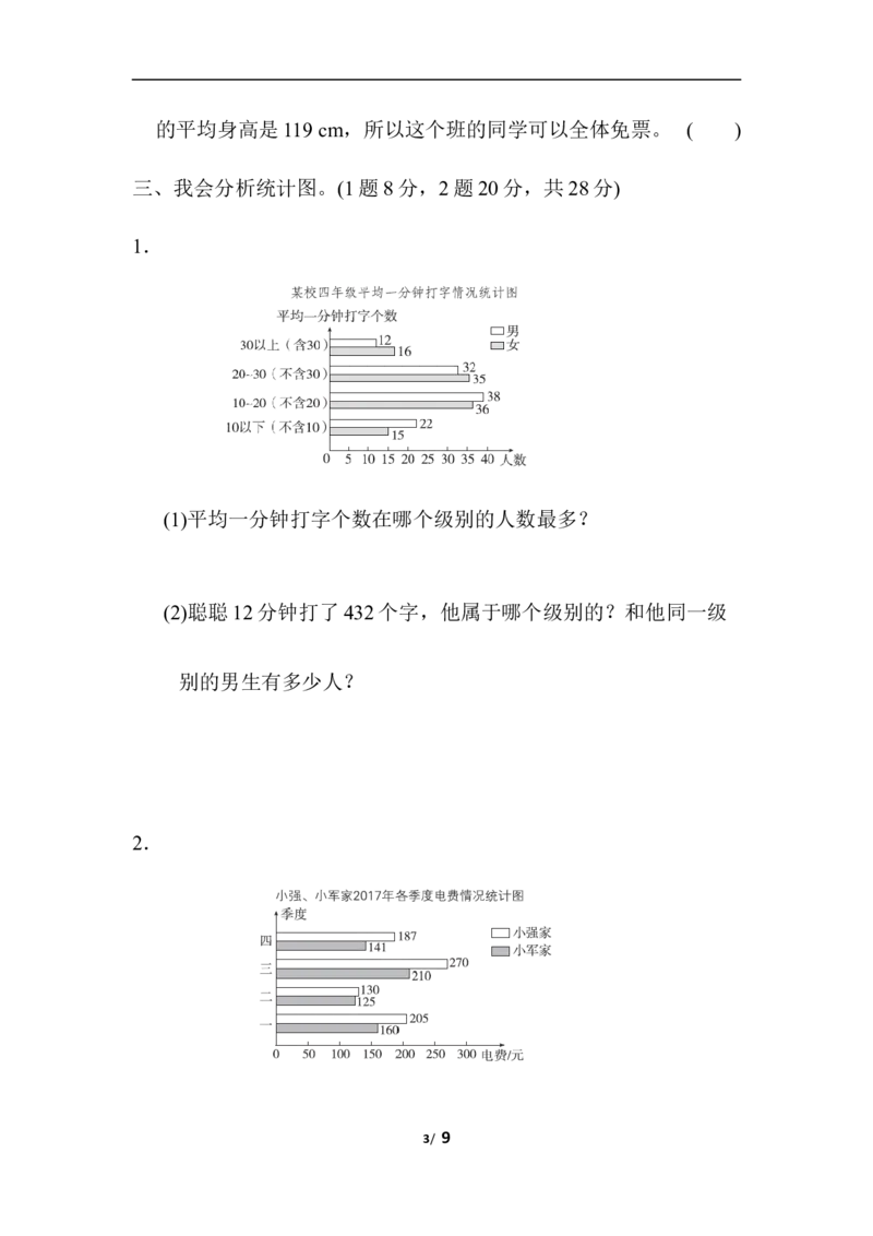 人教版四年级下册数学第8单元平均数与条形统计图-含答案-第8单元跟踪检测卷_小学1-6年级全部试卷_数学_四年级_3-9-4、小学四年级数学下册_3-9-4-2、练习题、作业、试题、试卷_人教版