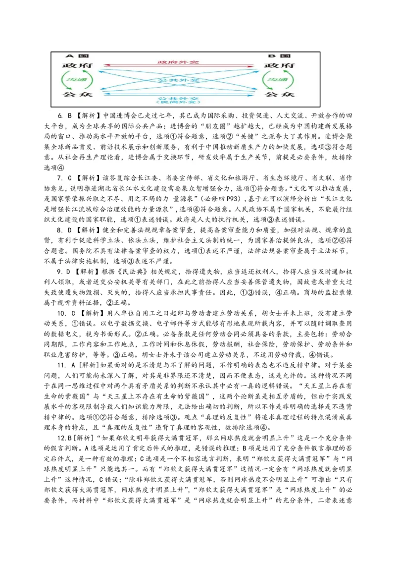 湖北云学名校联盟2025届高三年级12月联考政治答案_2024-2025高三（6-6月题库）_2024年12月试卷_1214湖北云学名校联盟2025届高三年级12月联考（全科）
