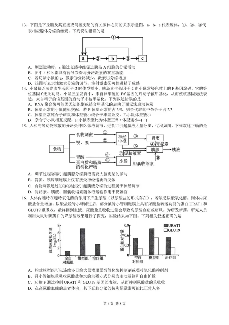 终稿12.5_251220重庆市第一中学校2025-2026学年高二上学期12月期中考试_重庆市第一中学校2025-2026学年高二上学期12月期中生物试题（图片版，含答案）