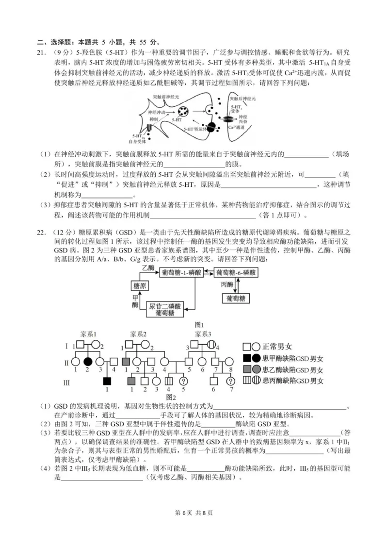 终稿12.5_251220重庆市第一中学校2025-2026学年高二上学期12月期中考试_重庆市第一中学校2025-2026学年高二上学期12月期中生物试题（图片版，含答案）