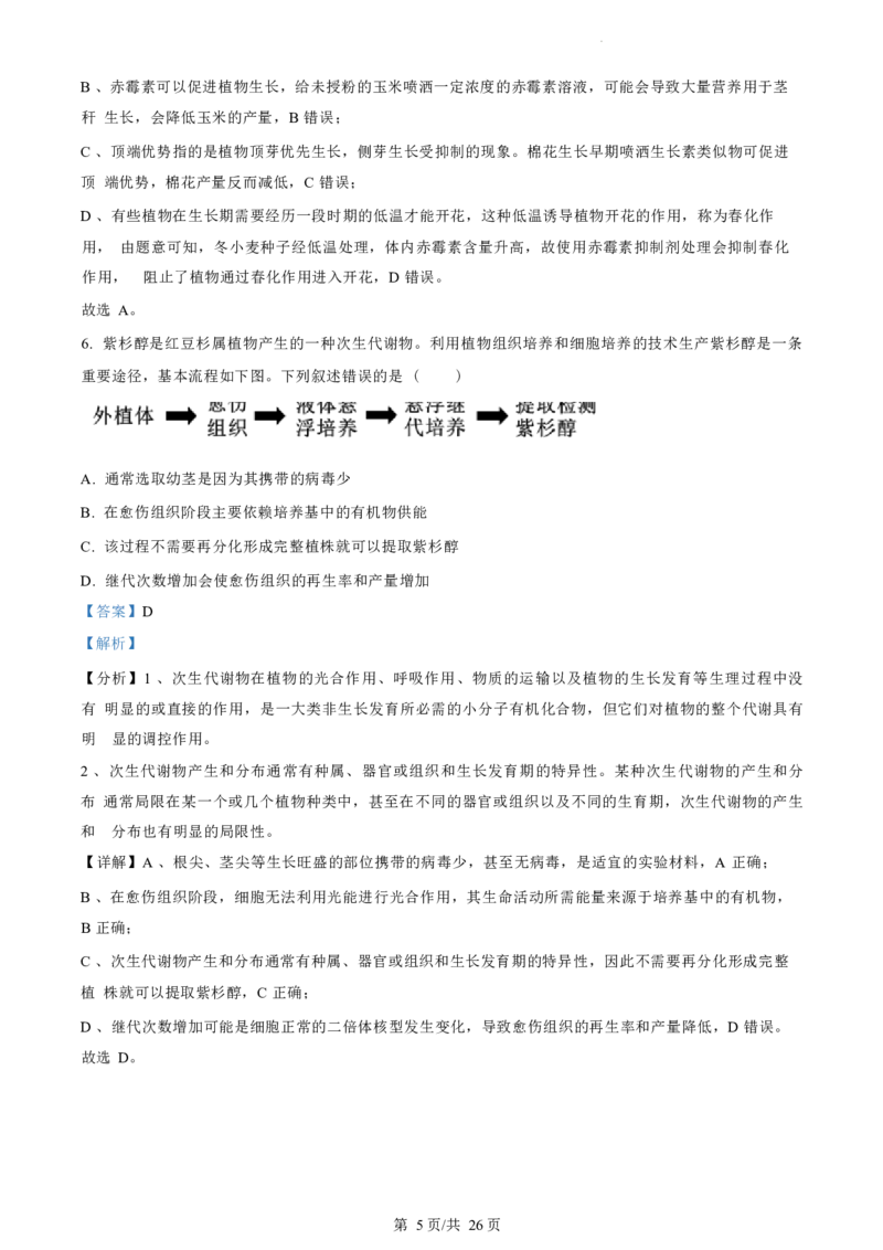 生物试题（解析版）_2024-2025高三（6-6月题库）_2024年07月试卷_240701浙江省绍兴市2023-2024学年高二下学期6月期末调测考试_浙江省绍兴市2023-2024学年高二下学期6月期末调测考试生物