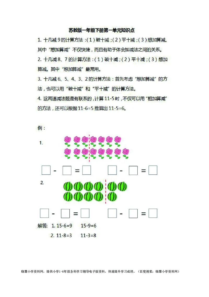 一年级下册数学苏教版知识要点汇总_小学1-6年级全部试卷_数学_一年级_3-6-4、小学一年级数学下册_3-6-4-1、复习、知识点、归纳汇总_苏教版