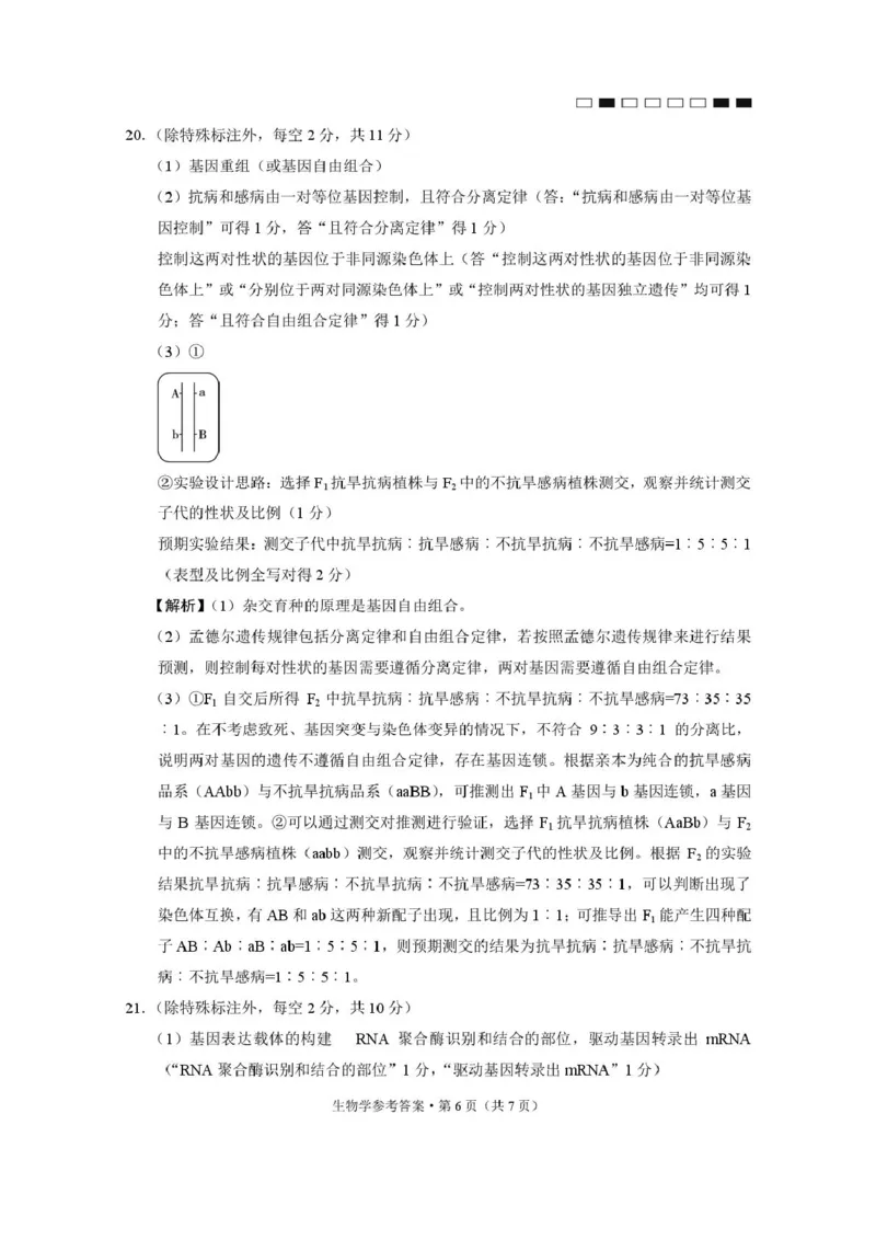 生物学-答案_2024-2025高三（6-6月题库）_2024年12月试卷_1229云南师大附中2025届高三12月适应性月考卷（七）（全科）_云南师大附中2025届高三12月适应性月考卷（七）生物试题