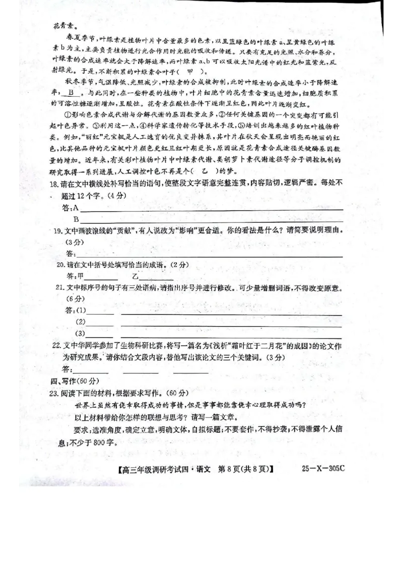 河南省新高中创新联盟TOP二十名校2024-2025学年高三上学期12月联考语文试题_2024-2025高三（6-6月题库）_2024年12月试卷_1216河南省TOP二十名校2024-2025学年高三上学期调研考试