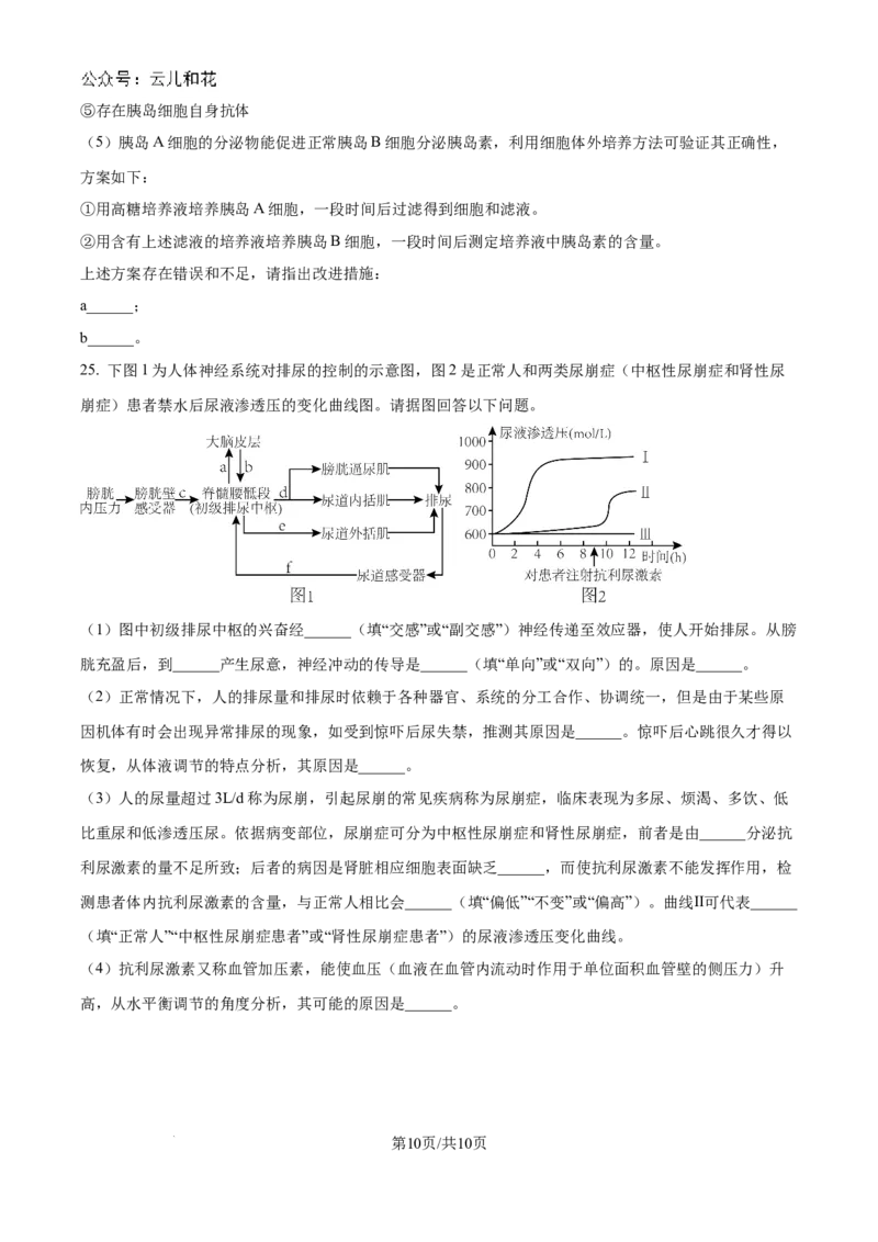 精品解析：吉林省2024-2025学年高二上学期10月月考生物试题（原卷版）_2024-2025高二（7-7月题库）_2024年10月试卷_1025吉林部分学校2024-2025学年高二上学期10月月考