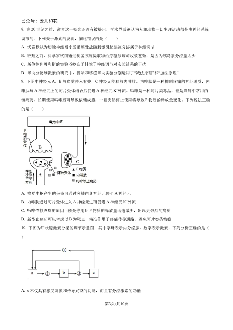 精品解析：吉林省2024-2025学年高二上学期10月月考生物试题（原卷版）_2024-2025高二（7-7月题库）_2024年10月试卷_1025吉林部分学校2024-2025学年高二上学期10月月考