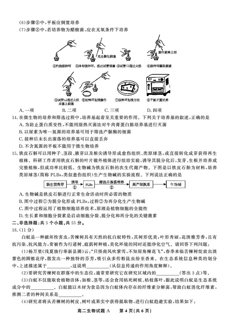 生物试题A&middot;2025年5月高二阶段考_2024-2025高二（7-7月题库）_2025年6月试卷_0609安徽省金榜教育2024-2025学年高二下学期五月份阶段性考试