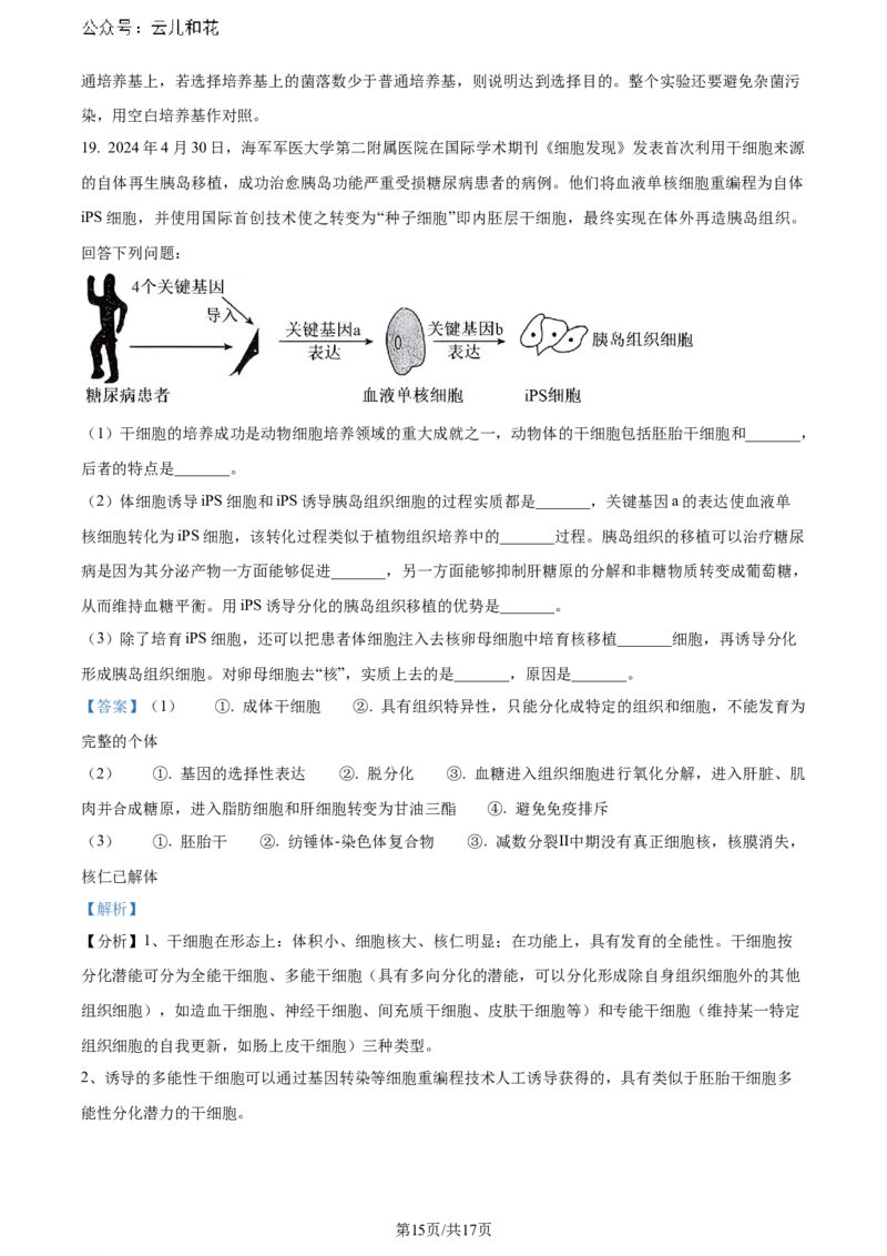 精品解析：安徽省安徽省县中联盟期末联考2023-2024学年高二下学期7月期末生物试题（解析版）_2024-2025高二（7-7月题库）_2024年07月试卷