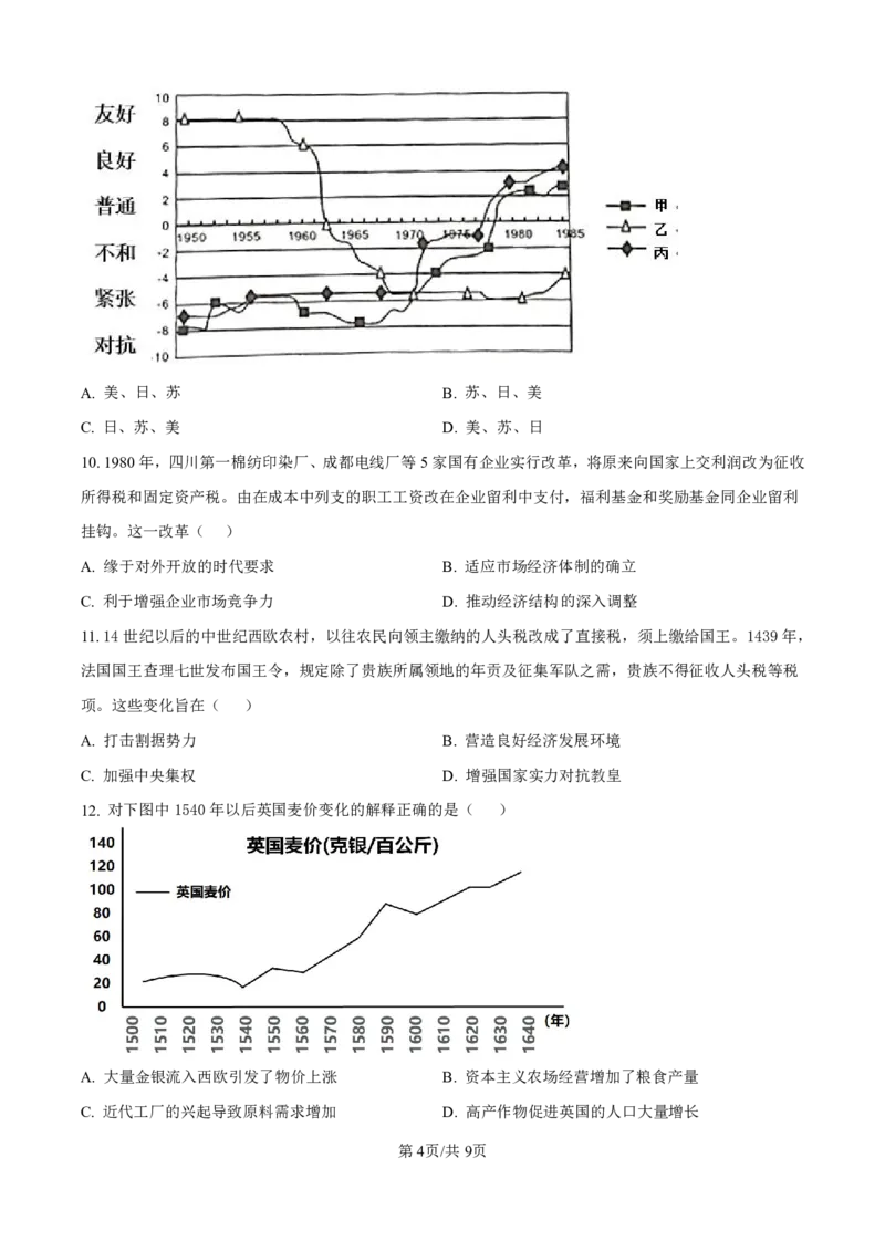 精品解析：山东省济南市第一中学2024-2025学年高三上学期10月月考历史试题（原卷版）_2024-2025高三（6-6月题库）_2024年11月试卷_1101山东省济南市第一中学2024-2025学年高三上学期10月月考