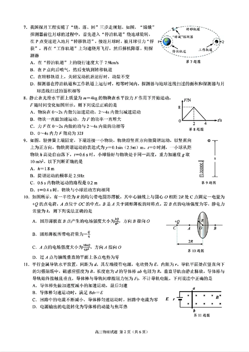 物理+答案_2024-2025高三（6-6月题库）_2024年11月试卷_1124浙江省9+1高中联盟2025届高三上学期11月期中考试（全科）