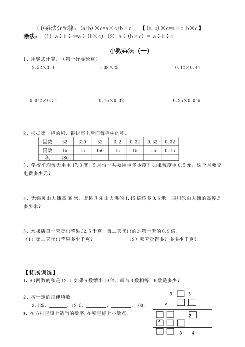 人教版五年级上学期数学知识点总结及练习册_小学1-6年级全部试卷_数学_五年级_3-10-3、小学五年级数学上册_3-10-3-1、复习、知识点、归纳汇总_人教版