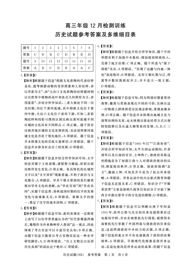 T8联考2026届高三年级12月检测训练历史(山西)答案_2024-2026高三（6-6月题库）_2025年12月高三试卷_2512252026届高三第一次学业质量评价联考（T8八省联考）（全科）_选科[山西专版]（全）