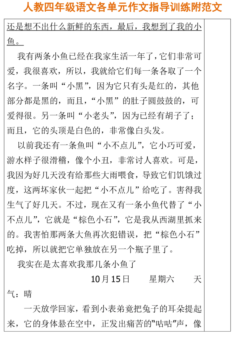 人教四年级语文各单元作文指导训练附范文_小学1-6年级全部试卷_语文_四年级_3-9-1、小学四年级语文上册_3-9-1-1、复习、知识点、归纳汇总_人教版
