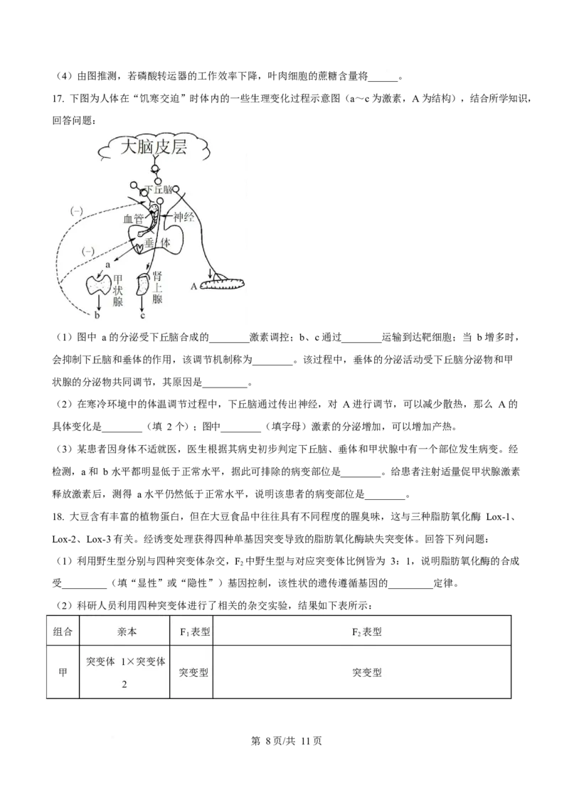生物-四川省字节精准教育联盟2026届高中毕业班一诊(1)_2024-2026高三（6-6月题库）_2025年12月高三试卷_251218四川省字节精准教育联盟2026届高中毕业班一诊