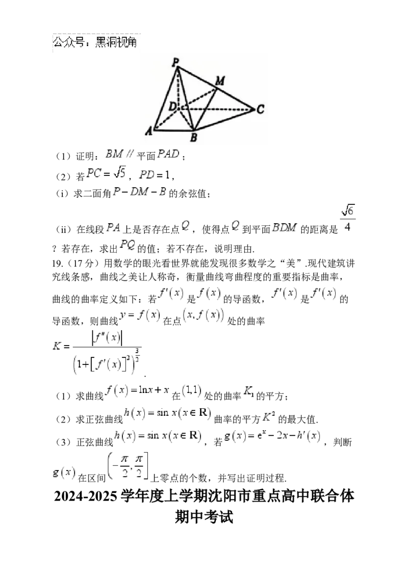 辽宁省沈阳市郊联体2024-2025学年高三上学期11月期中数学试卷（含答案）_2024-2025高三（6-6月题库）_2024年11月试卷_1117辽宁省沈阳市郊联体2024-2025学年高三上学期11月期中（全科）