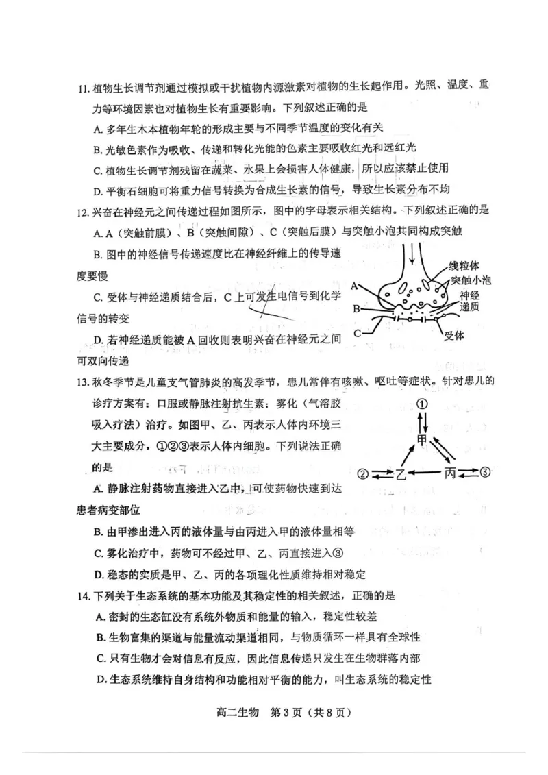 葫芦岛市普通高中2025-2026学年上学期期末考试高二生物试卷_2024-2025高二（7-7月题库）_2026年1月高二_260125辽宁省葫芦岛市2025-2026学年高二上学期1月期末（全）