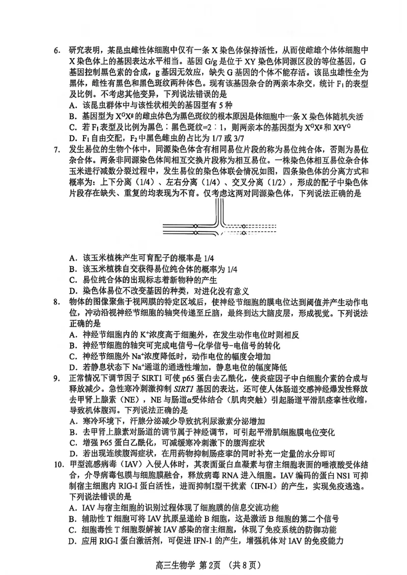 淄博市2025一2026学年度第一学期高三摸底质量检测生物+答案_2024-2026高三（6-6月题库）_2026年01月高三试卷_0123山东省淄博市2025一2026学年度第一学期高三摸底质量检测（全）
