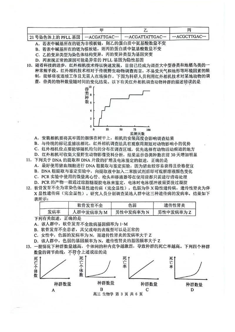 玉林2025届高三一模生物试卷_2024-2025高三（6-6月题库）_2024年10月试卷_1020广西玉林市2025届高三上学期第一次教学质量监测