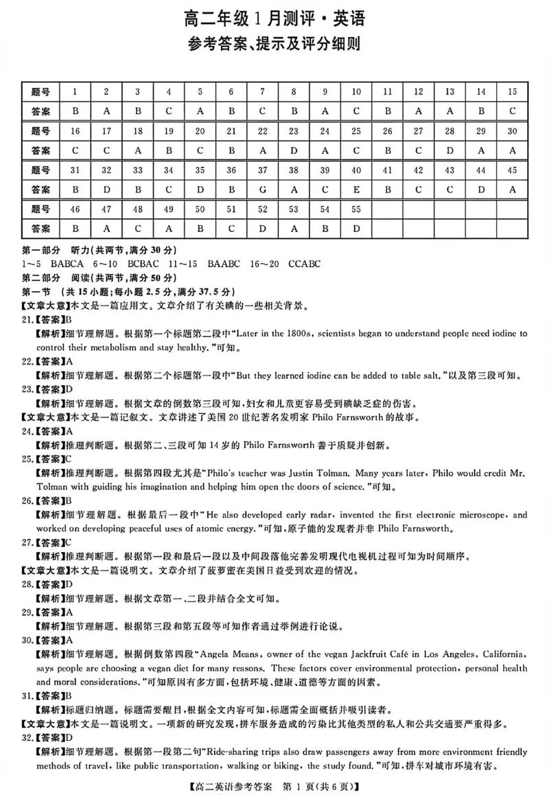 英语答案_2024-2025高二（7-7月题库）_2026年1月高二_260123河南新未来联考2025-2026学年高二年级1月测评（全）